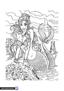 Mermaid coloring page. Coloring page with a mermaid