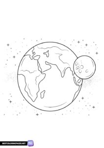 Coloring sheet planet earth and moon