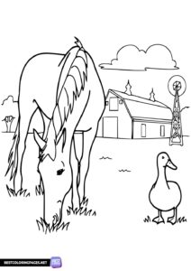 Horse and duck farm coloring page