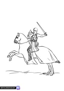 Knight on horseback coloring page for children