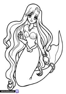 Mermaid coloring page in anime style