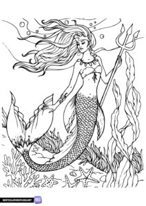 Mermaid colouring page