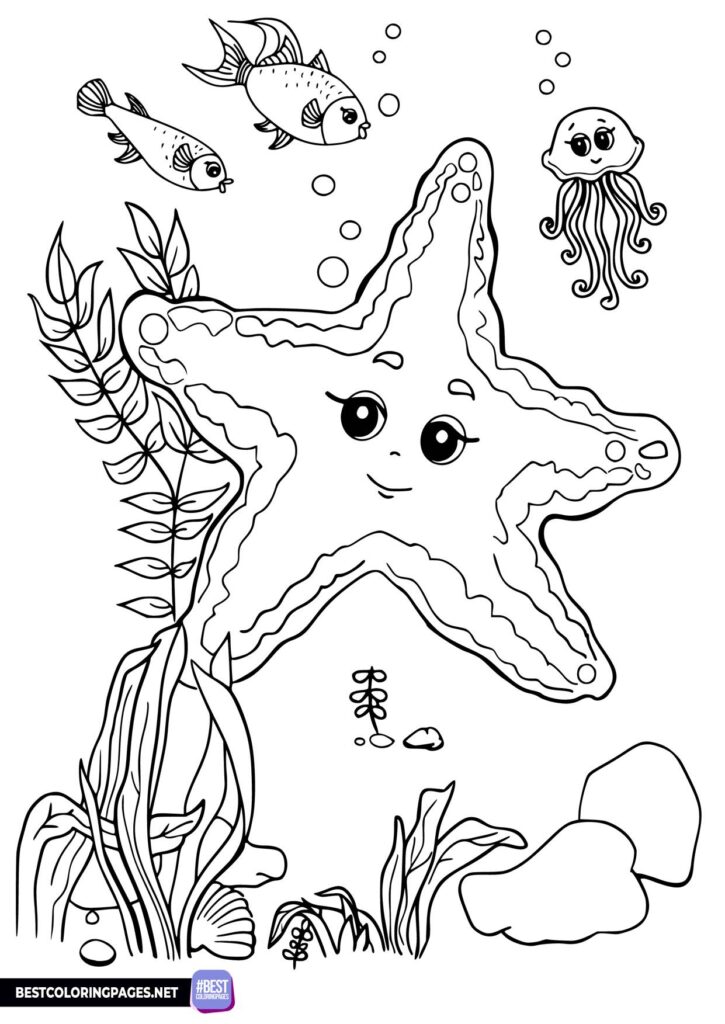 Starfish coloring page. Fish Coloring Pages.