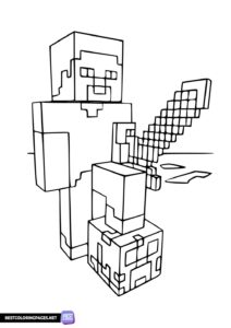 Steve from Minecraft free coloring sheet for boys
