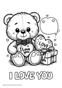 Valentine's Day Teddy Bear coloring page