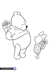 Winnie the Pooh Piglet and presents coloring page