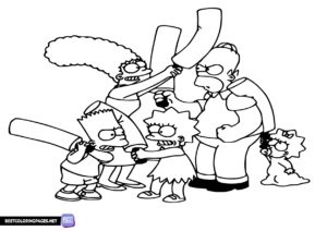 Homer, Marge, Bart, Lisa and Maggie Simpsons coloring page