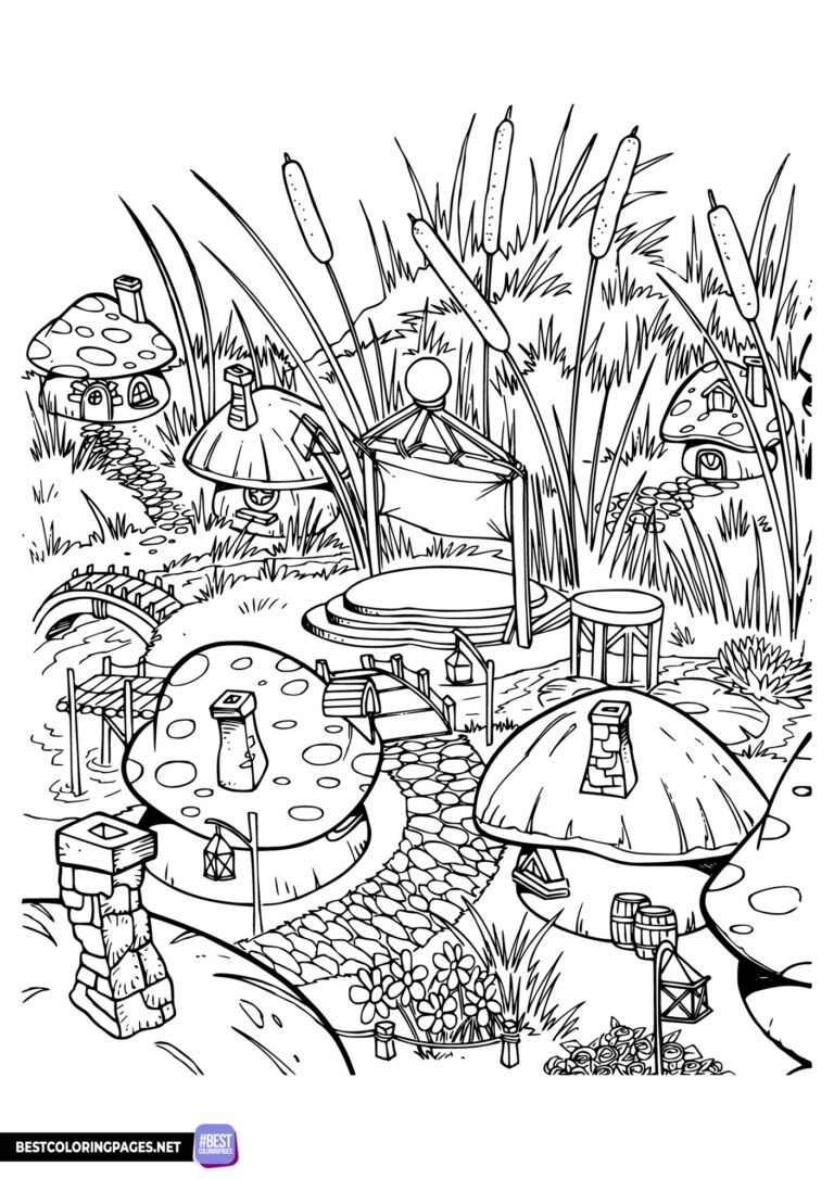 Smurf Village coloring page