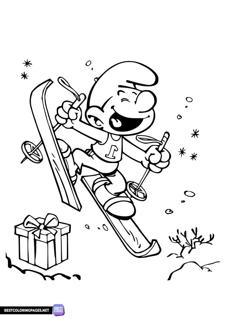 Smurf on skis coloring page