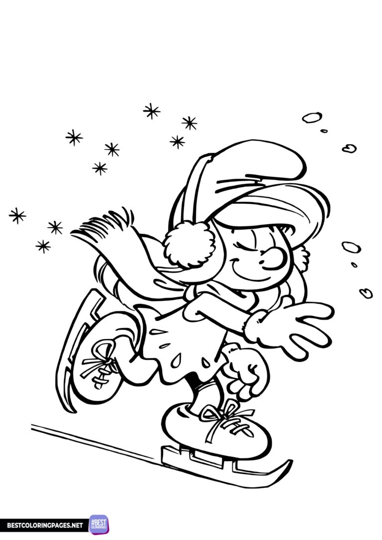 Smurfette on ice skating coloring page for children
