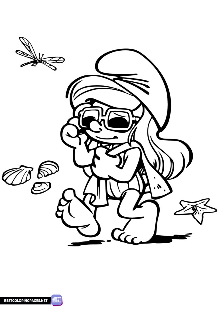 Smurfette on the beach coloring page