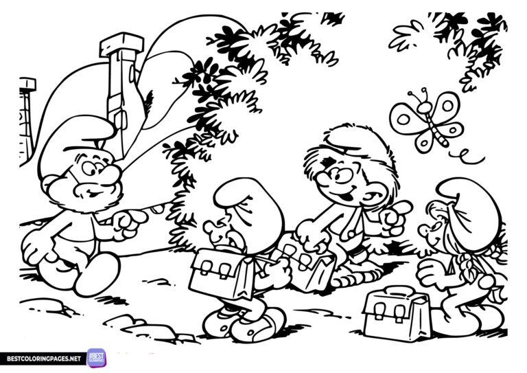Smurfs at school coloring page