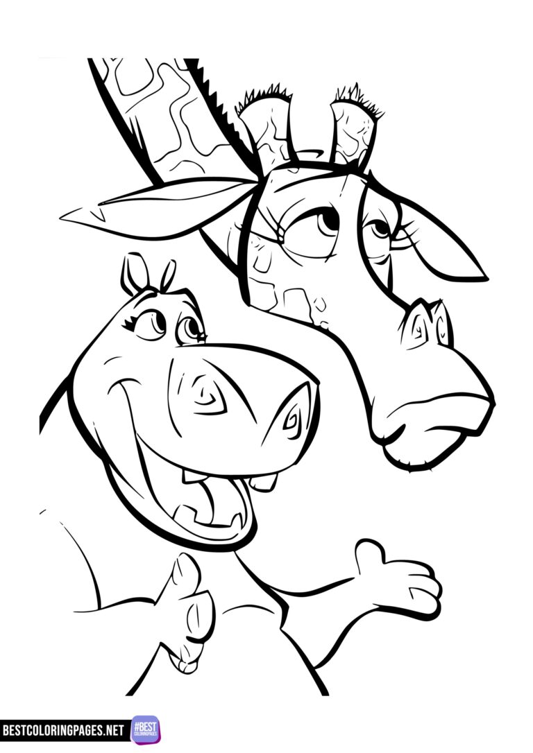 Gloria and Melman colouring pages