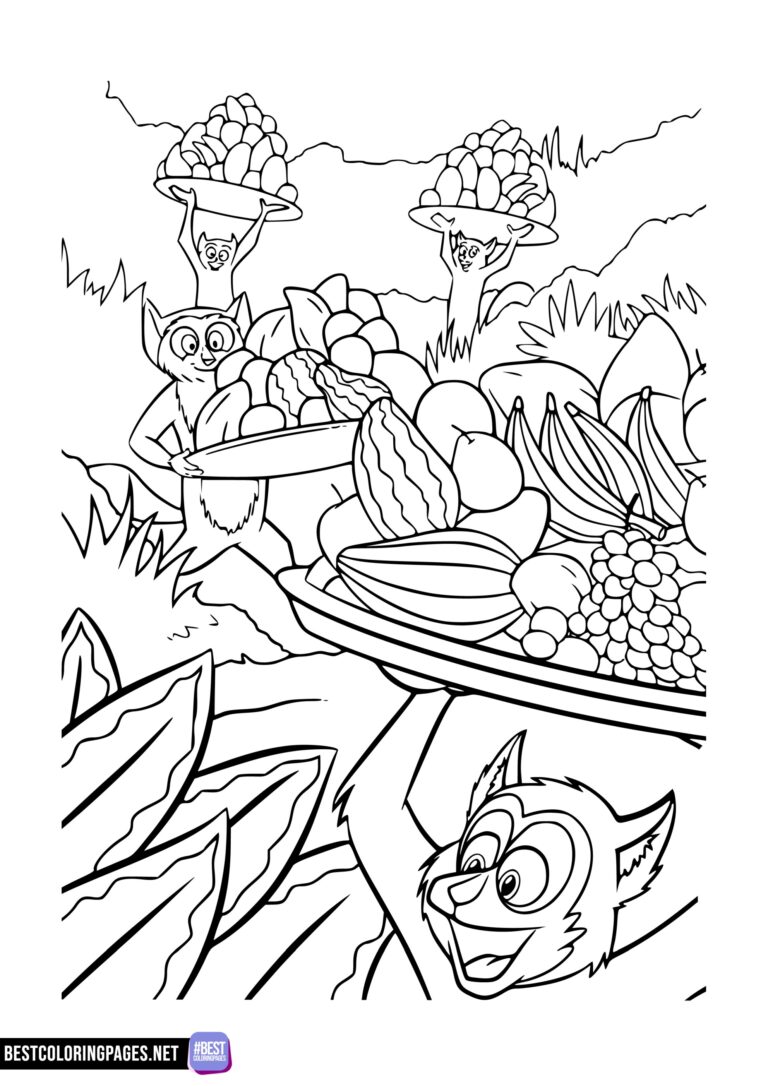 The Lemur Fruits For a King Julien XIII colouring page