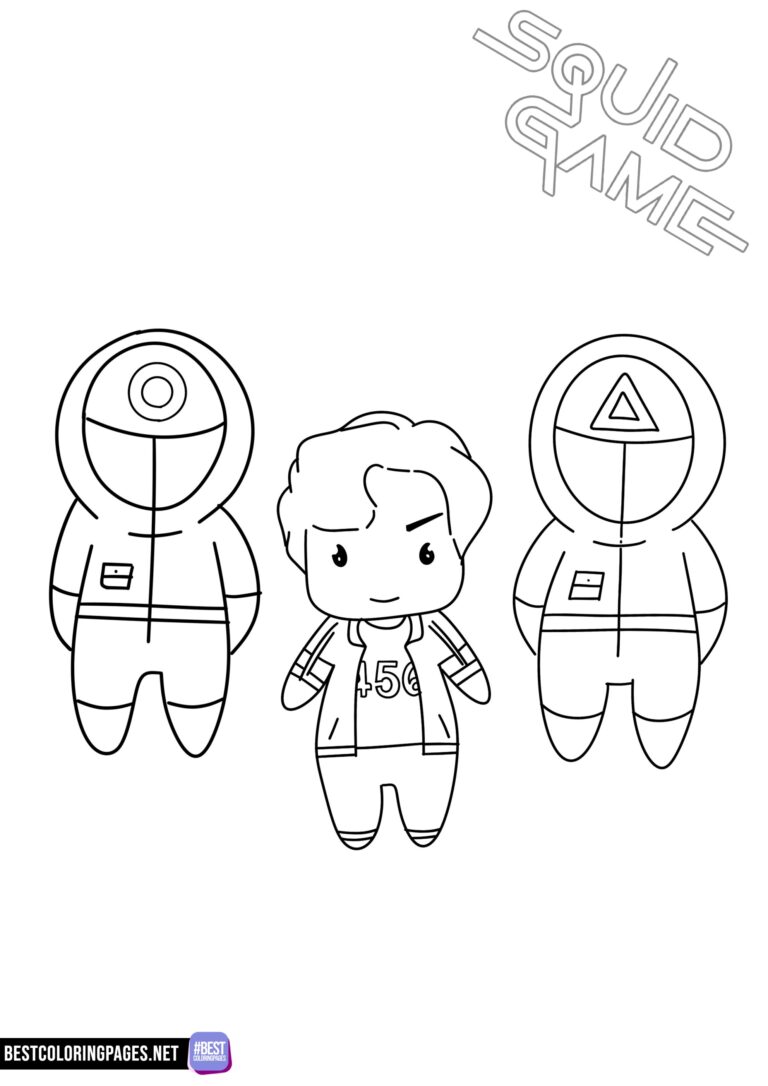 Squid Game Chibi characters coloring pages